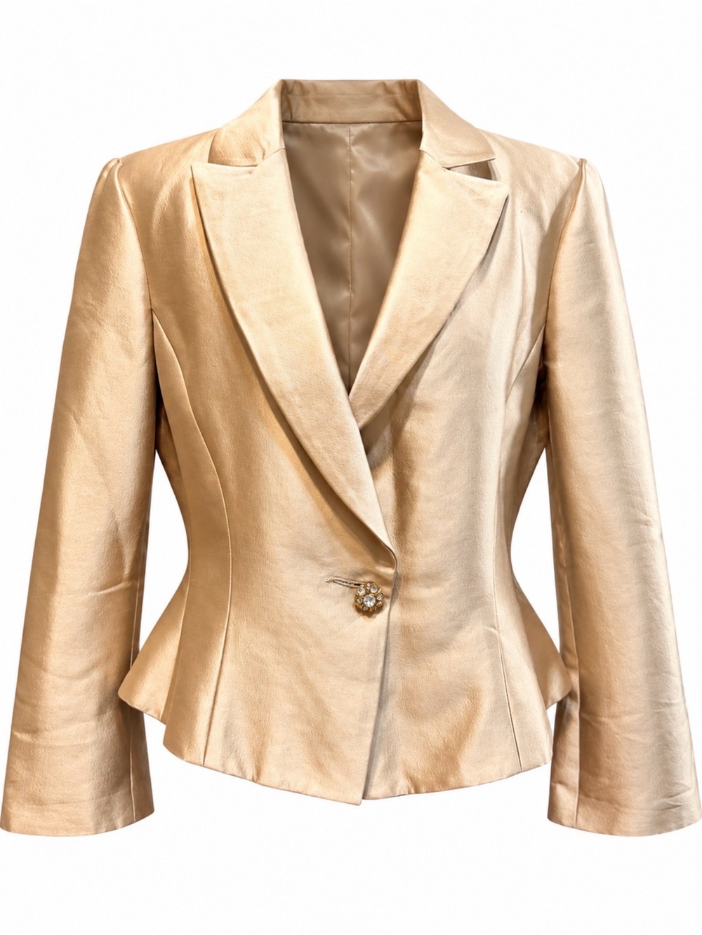 USA Vintage Talbots Petites 14 Champagne Silk Wool Jeweled Blazer